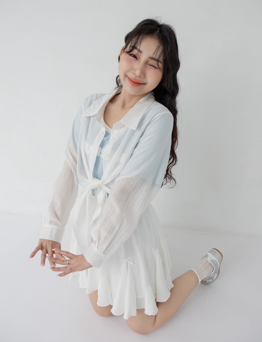 Tencel Silky Sheer Crinkle Tie-Front Plus Size Shirt
