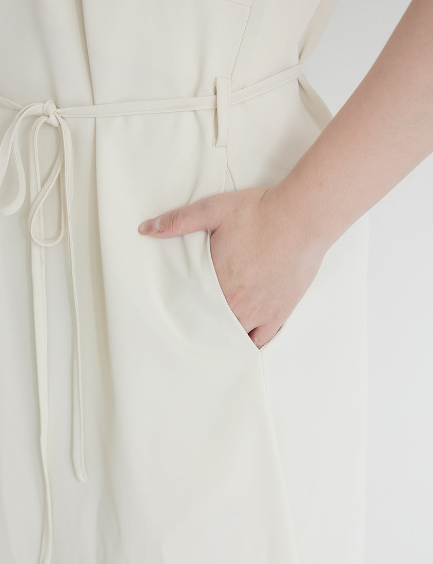 Wrinkle-Resistant A-Line Plus Size Cami Maxi Dress (With Waist Tie)