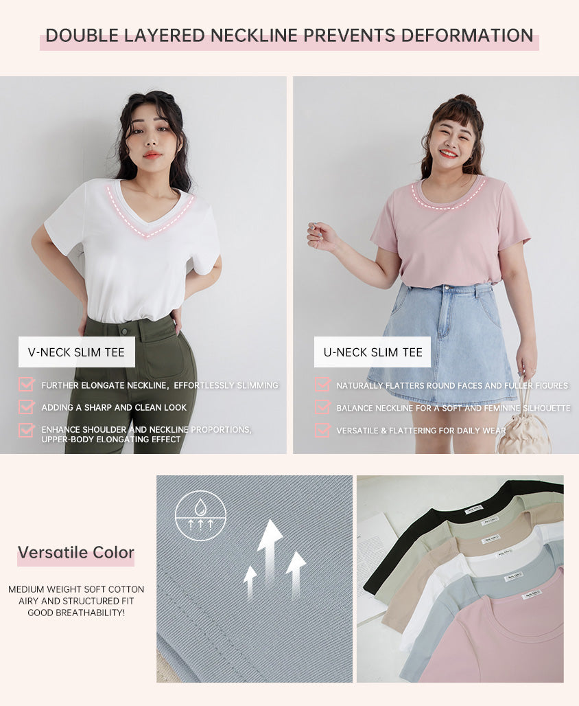 U-Neck Multicolor Plus Size Comfy Slim Tee