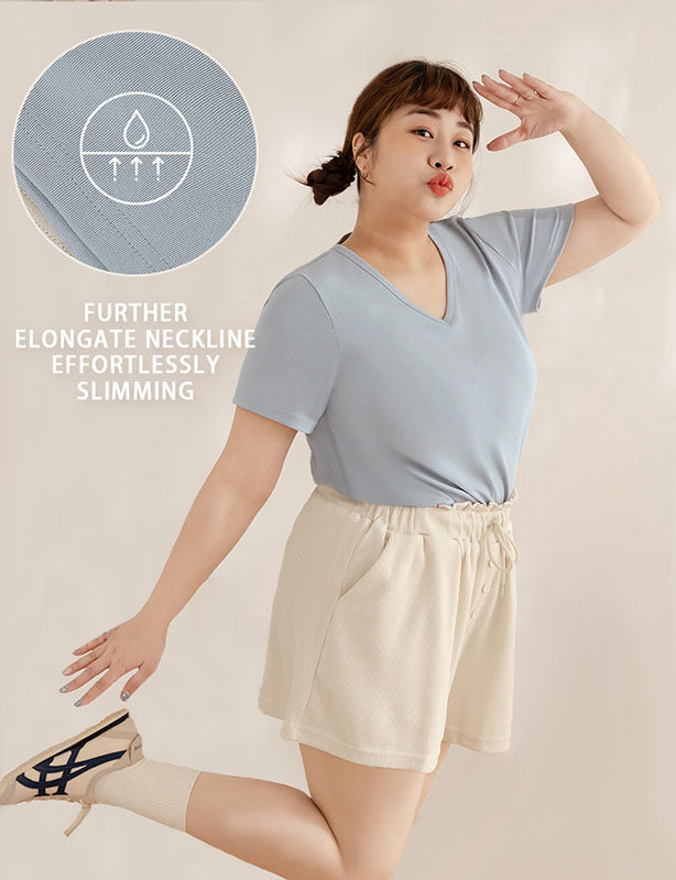 V-Neck Multicolor Plus Size Comfy Slim Tee