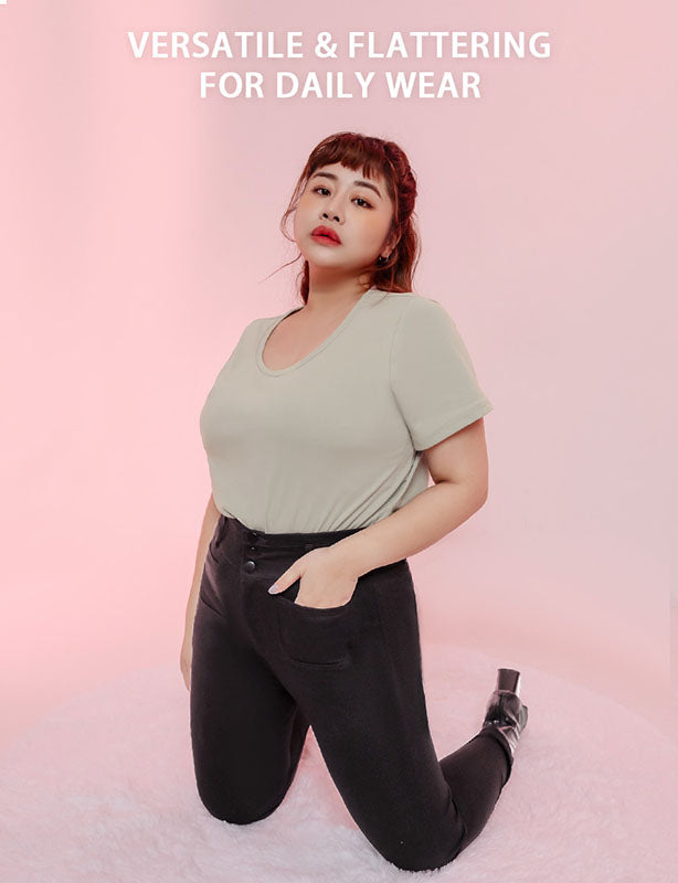 🎁 U-Neck Multicolor Plus Size Comfy Slim Tee (Special Price)