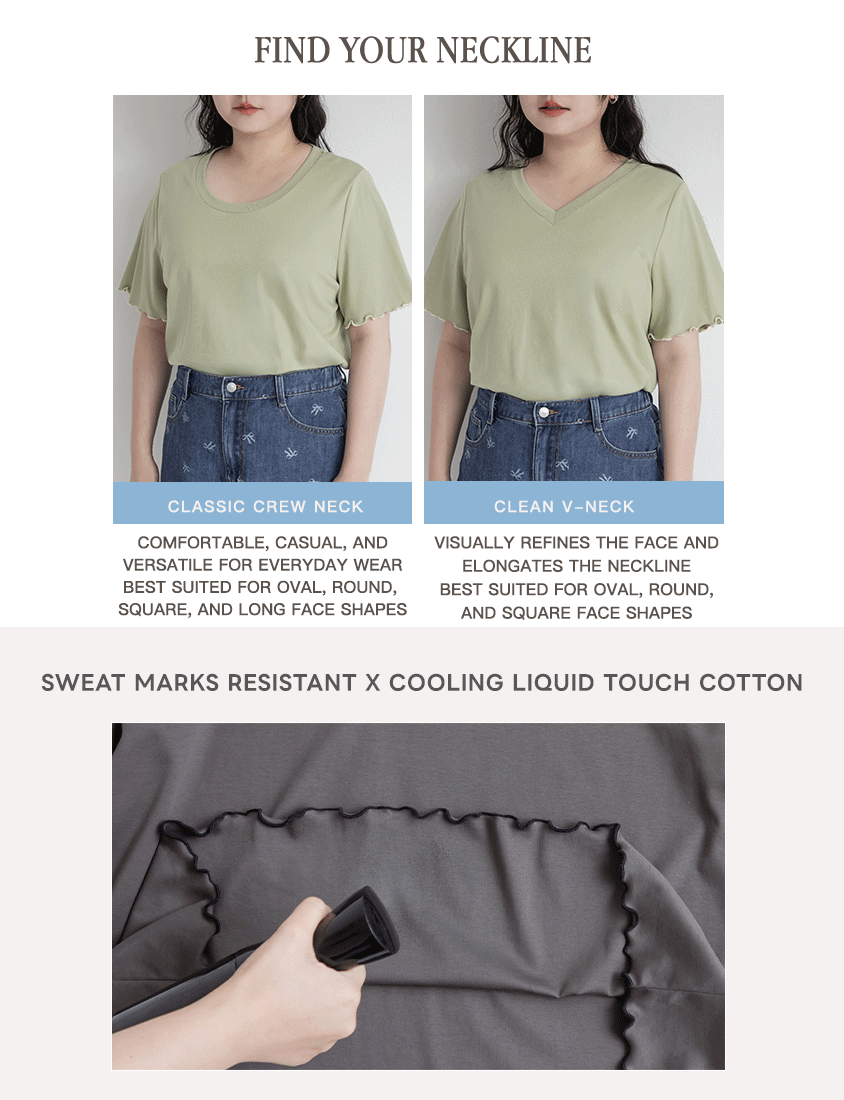 (V Neck) Zero Sweat Mark Cooling Plus Size Tee