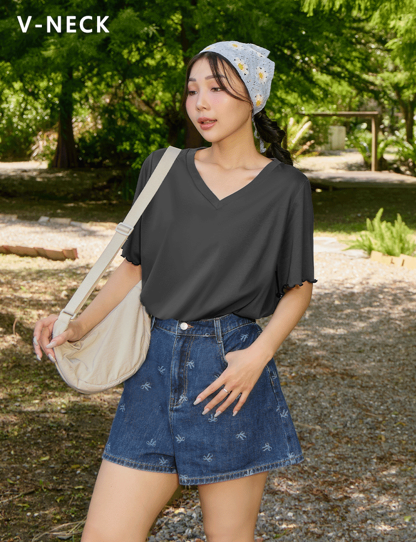 (V Neck) Zero Sweat Mark Cooling Plus Size Tee