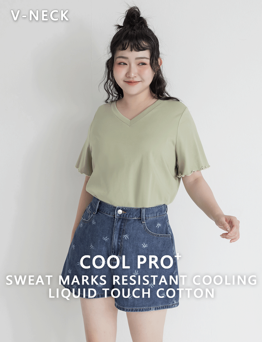 (V Neck) Zero Sweat Mark Cooling Plus Size Tee