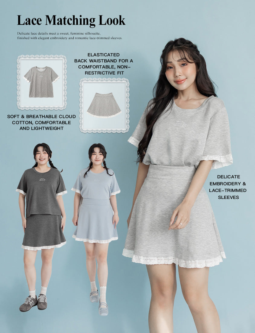 Lace Trim Floral Cloud Cotton Plus Size Tee