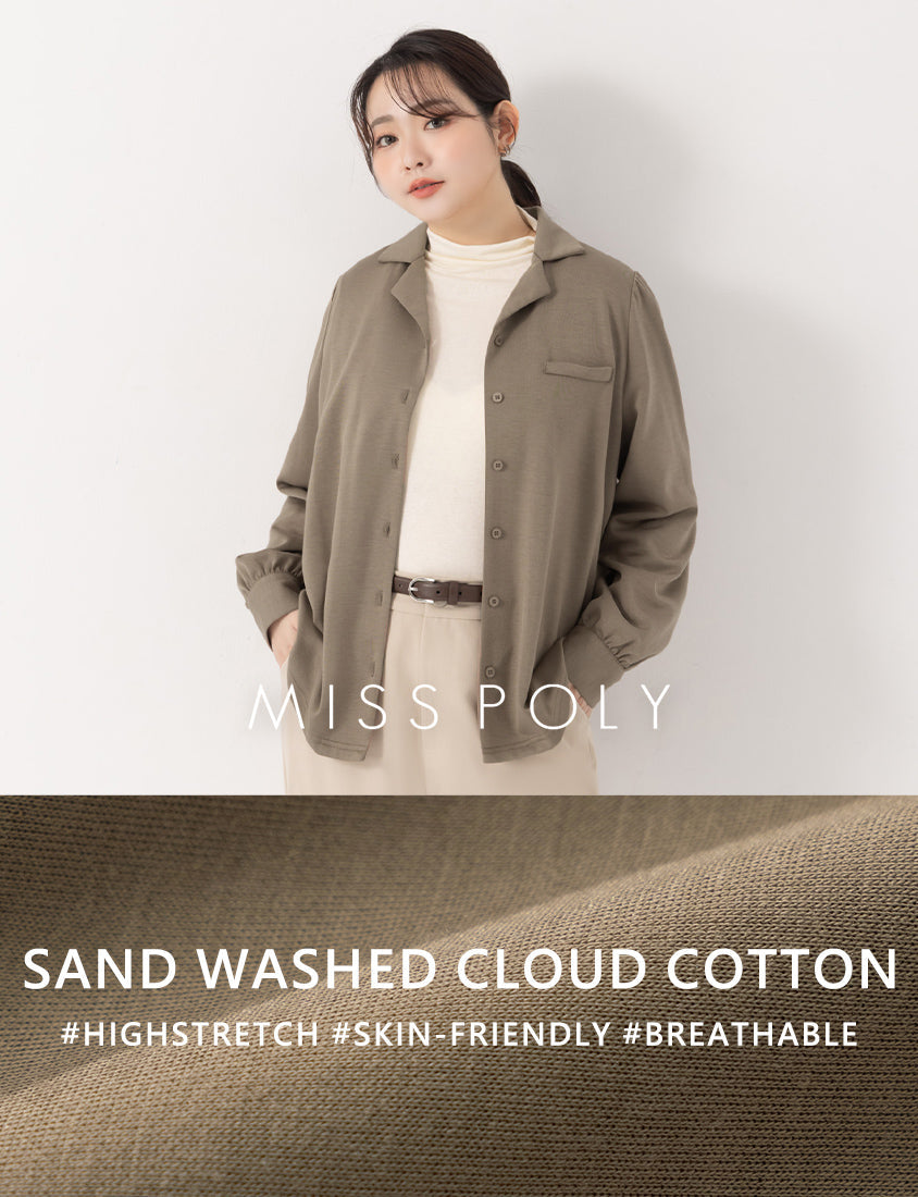 MISS. Korean Style Cloud Cotton Long Sleeve Plus Size Cuban Collar Shirt