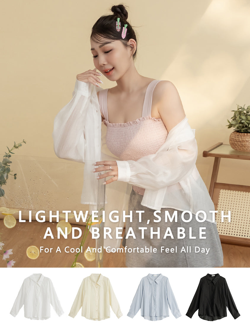 Tencel Silky Sheer Back Slit Tie-Front Plus Size Shirt
