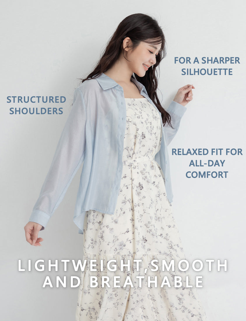 Tencel Silky Sheer Back Slit Tie-Front Plus Size Shirt