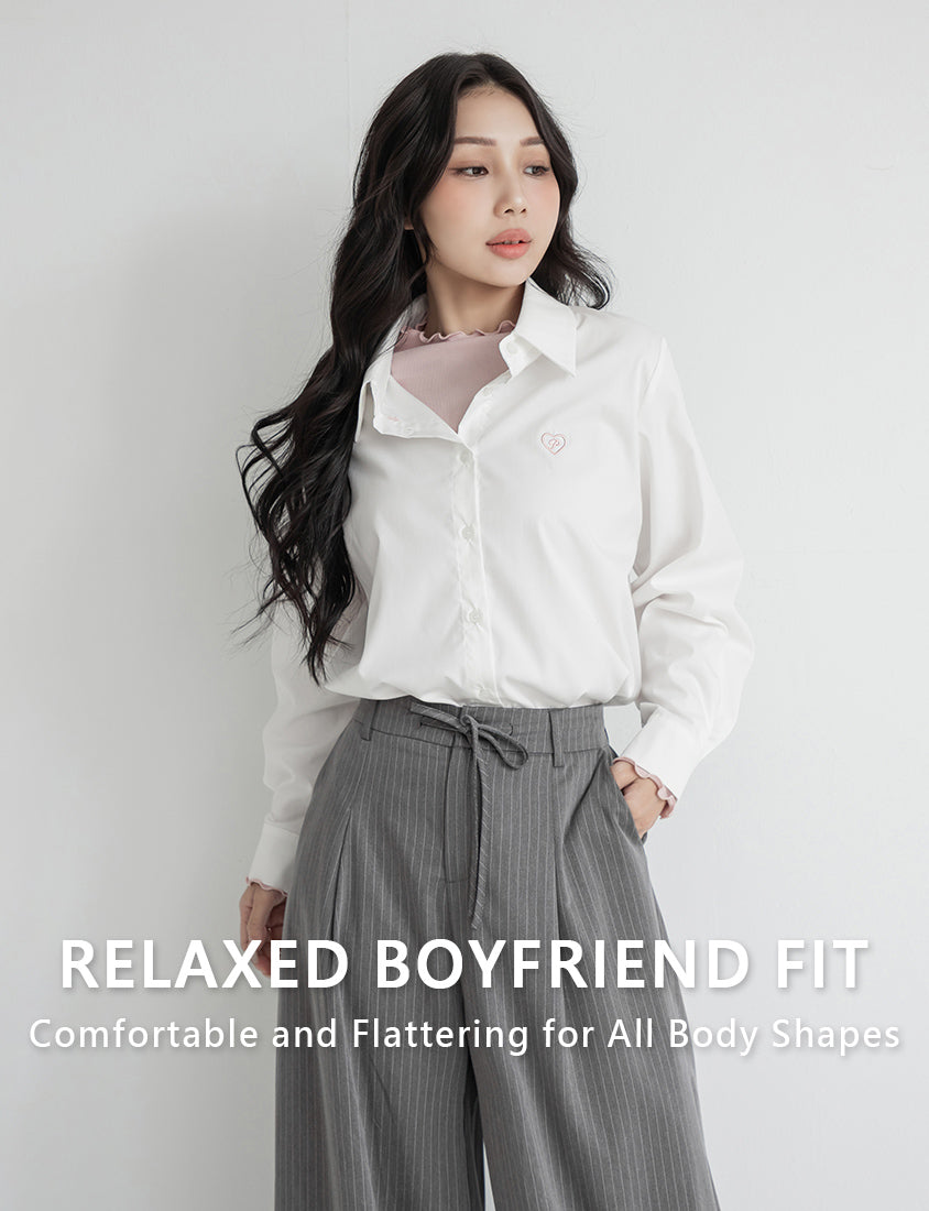 Heart Logo Embroidered Oversized Boyfriend Plus Size Shirt