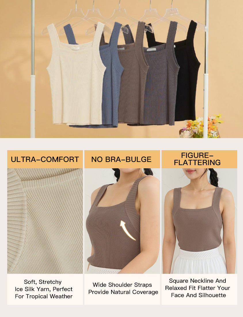 Zero Armpit Bulges Slimming Square Neck Knit Plus Size Tank Top