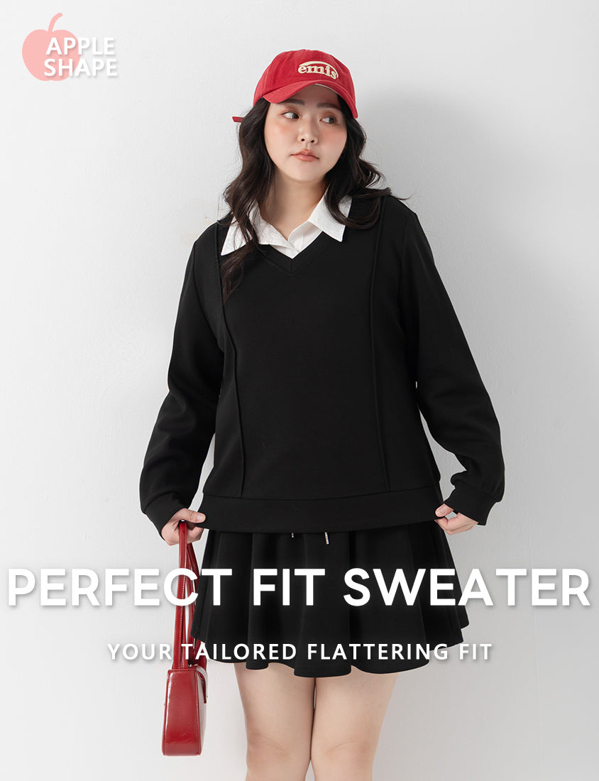 Apple-Shaped Friendly! Perfect Fit Seamed Yogurt Touch Plus Size Sweater