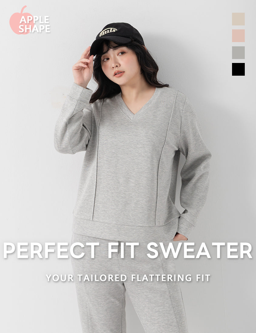 Apple-Shaped Friendly! Perfect Fit Seamed Yogurt Touch Plus Size Sweater