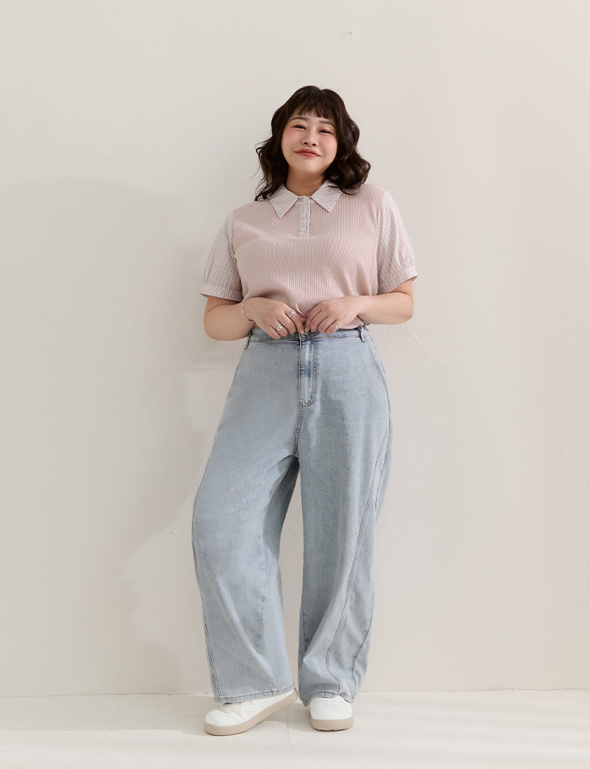 Waffle Knit Contrast Stripe Plus Size Top
