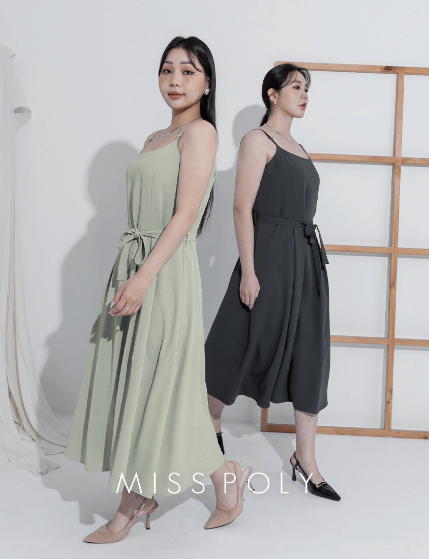 MISS. Silky Cool Refined Cami Strap Plus Size Maxi Dress (With Waist Belt)