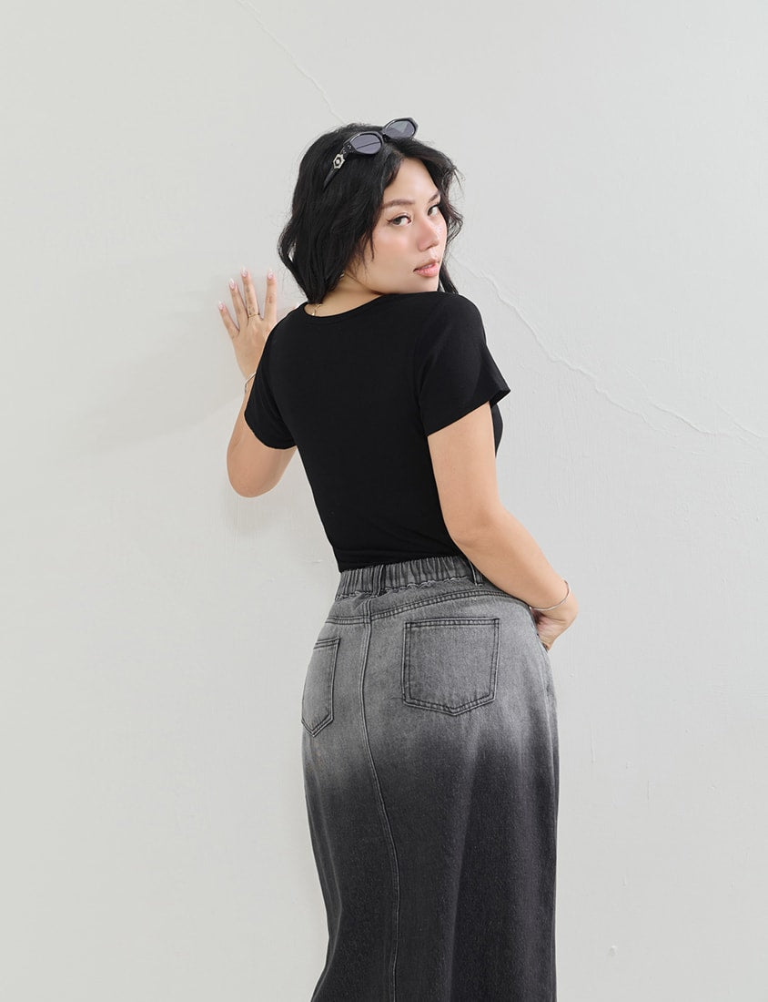 MUA! Gradient Distressed Denim Plus Size Maxi Skirt
