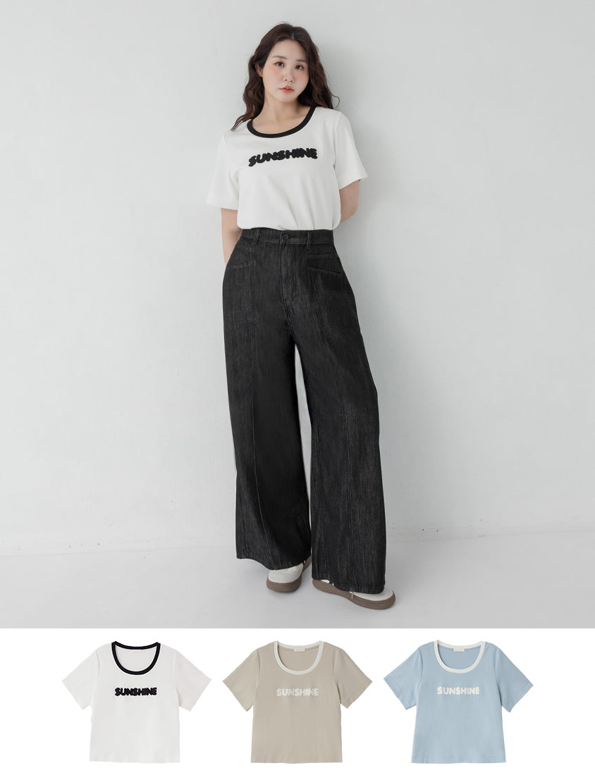 Contrast Fuzzy Embroidery Plus Size Crewneck Tee