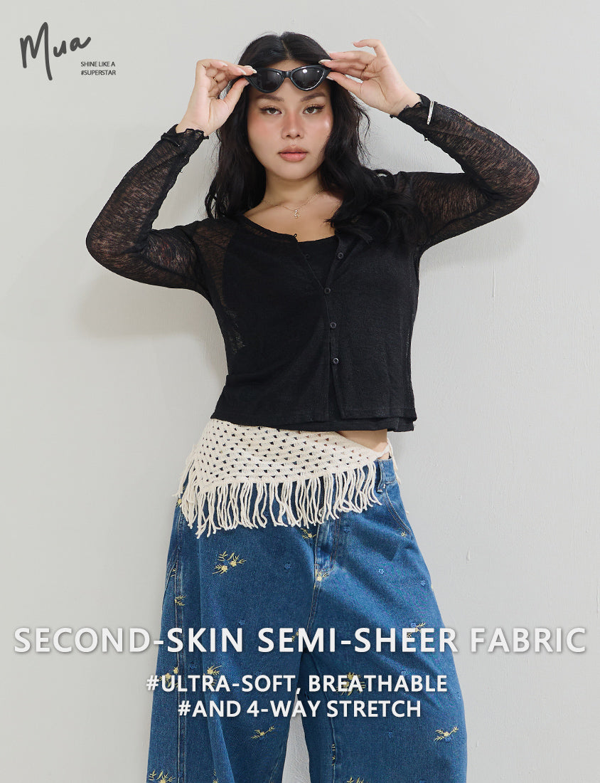 MUA! Textured Sheer Knit Plus Size Cardigan