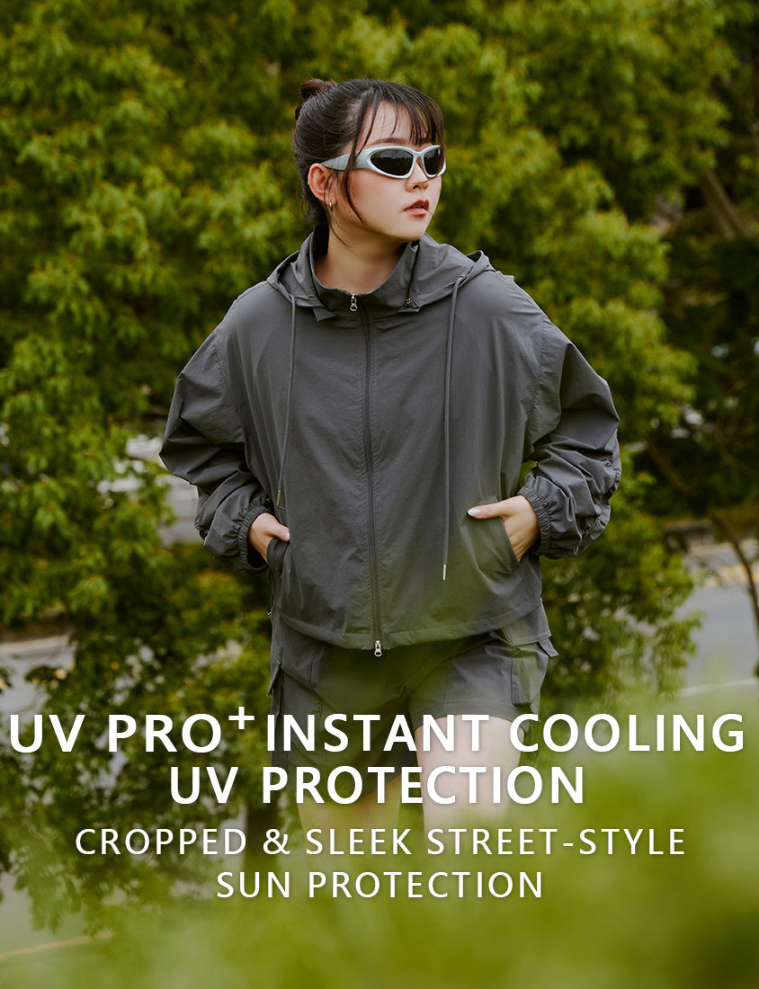 Instant Cooling UV-Protection Cropped Utility Hooded Plus Size Jacket