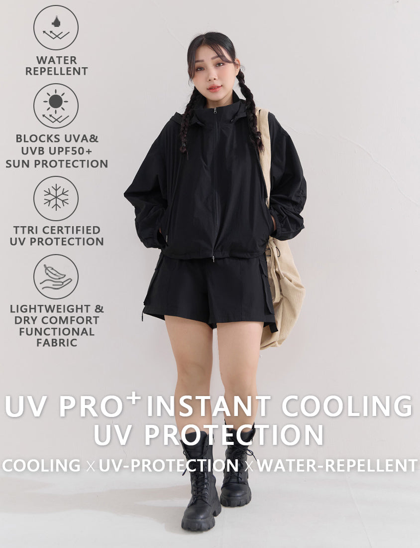 Instant Cooling UV-Protection Cropped Utility Hooded Plus Size Jacket