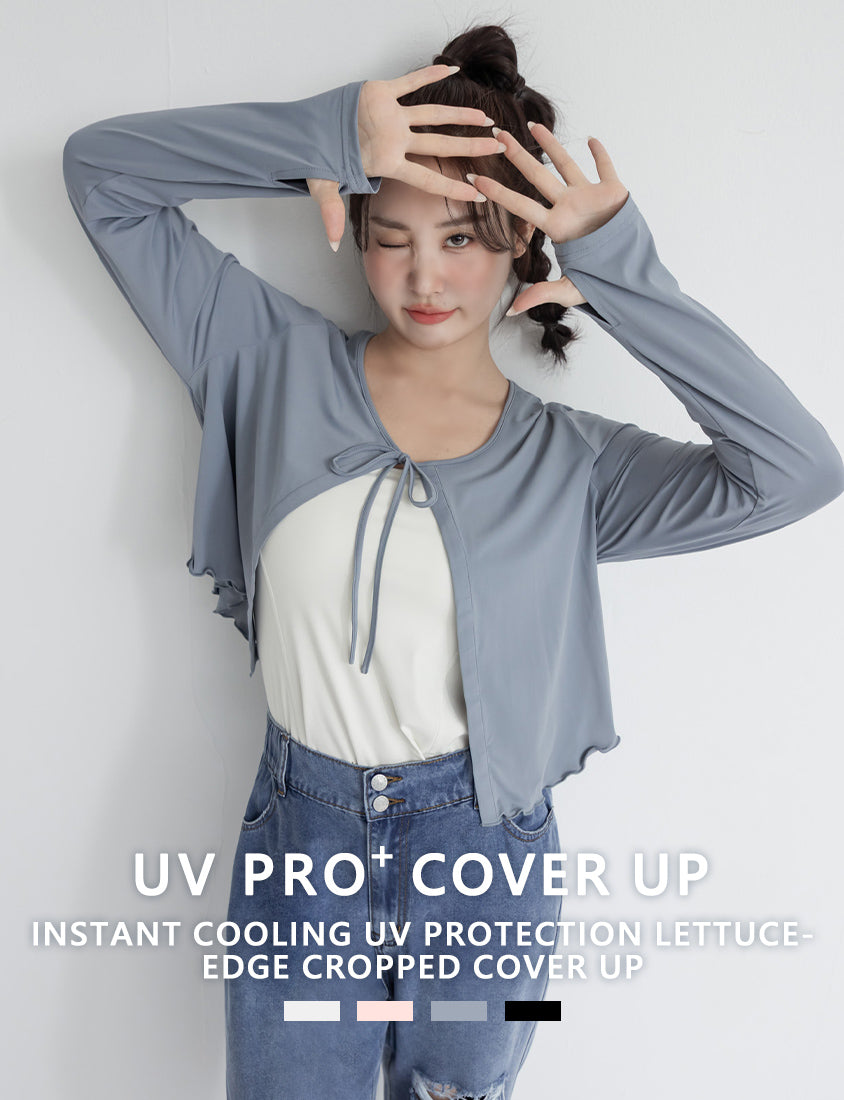 Instant Cooling UV-Protection Cropped Ruffle Trim Plus Size Cover Up