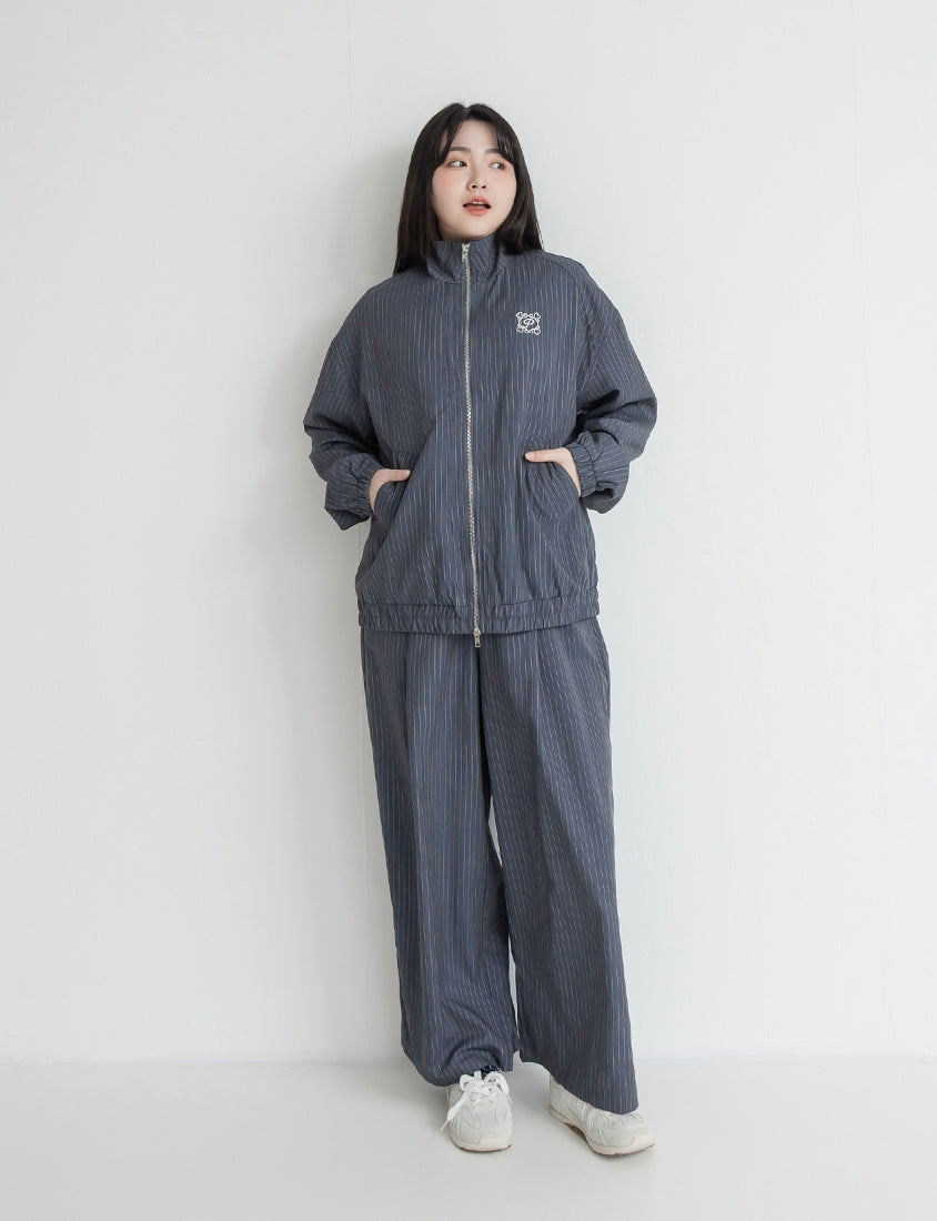 Striped Elastic Back Waist Relaxed Plus Size Tailored Trousers