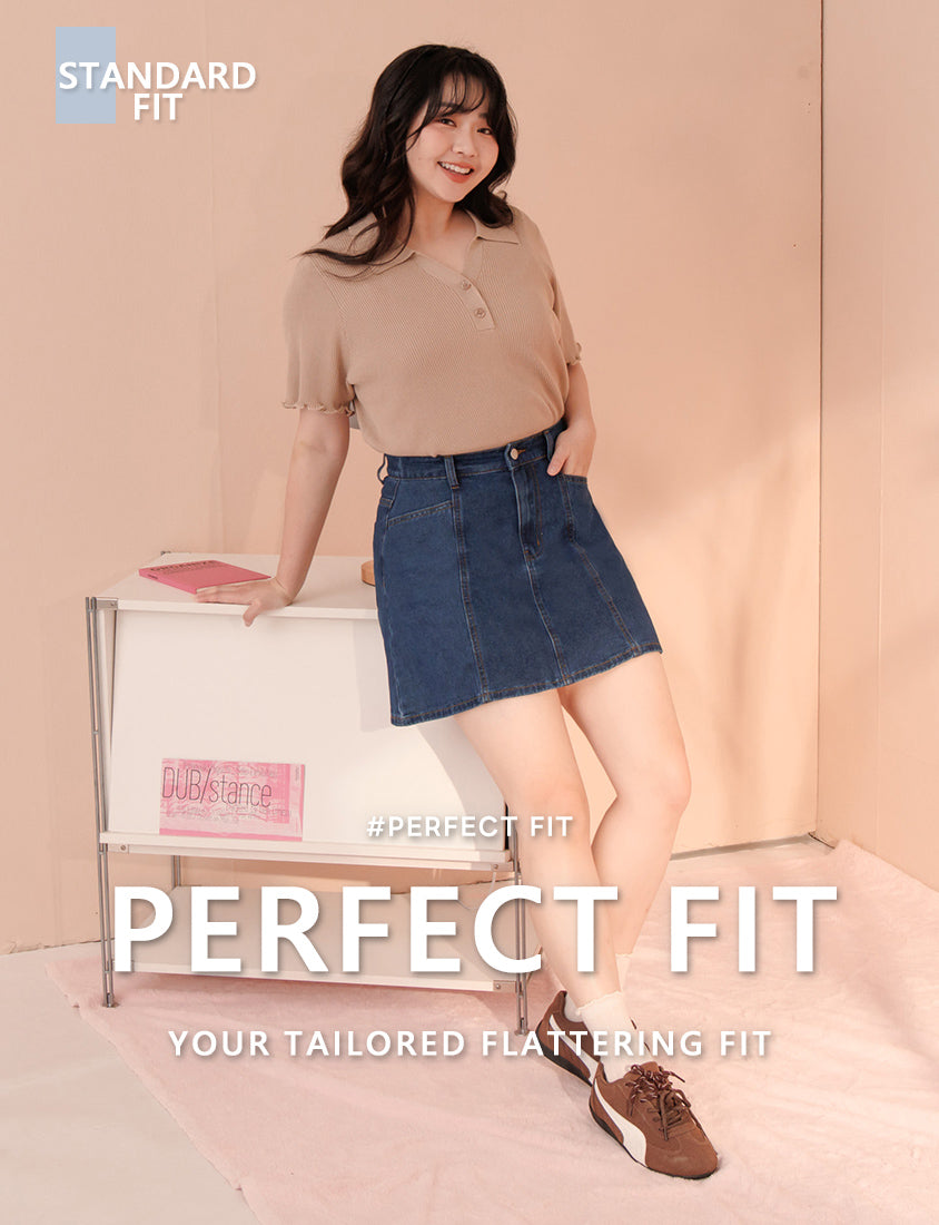 Standard Perfect Fit Seamed A-Line Denim Plus Size Mini Skirt
