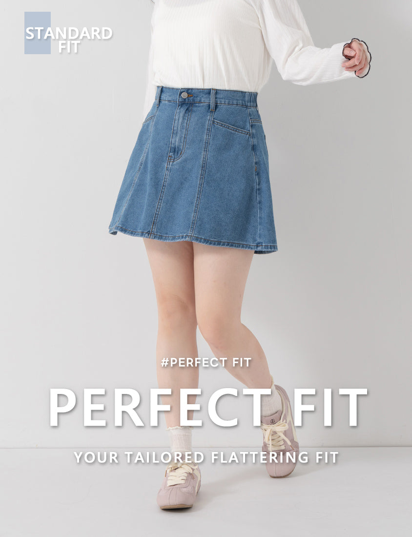 Standard Perfect Fit Seamed A-Line Denim Plus Size Mini Skirt