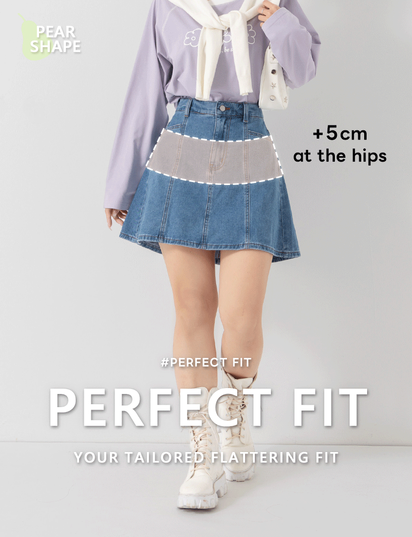 Pear-Shaped Friendly! Perfect Fit Seamed A-Line Denim Plus Size Mini Skirt