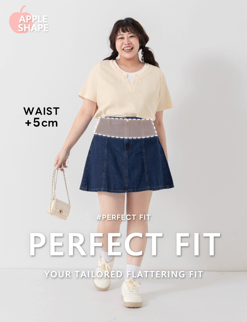 Apple-Shaped Friendly! Perfect Fit Seamed A-Line Denim Plus Size Mini Skirt