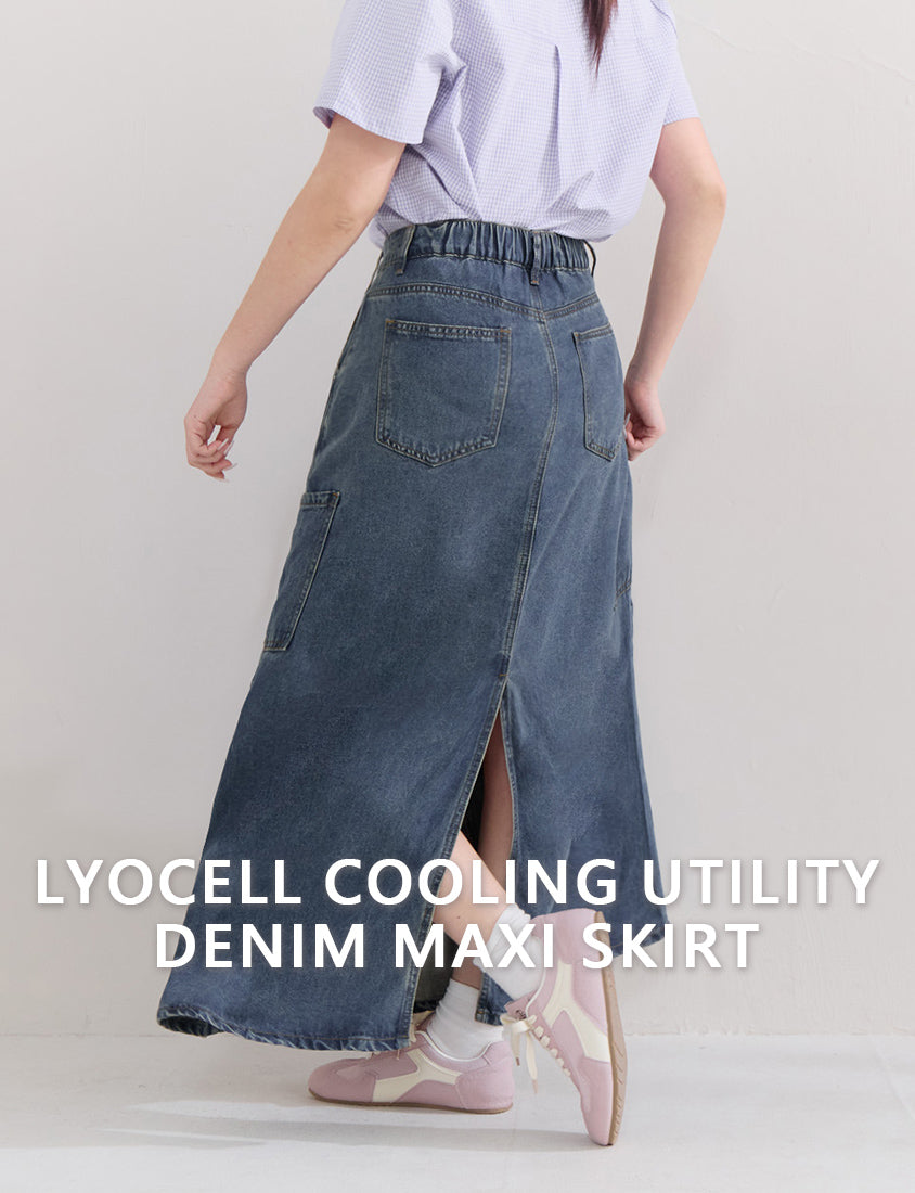 Cooling Lyocell Silky Denim Utility Plus Size Maxi Skirt