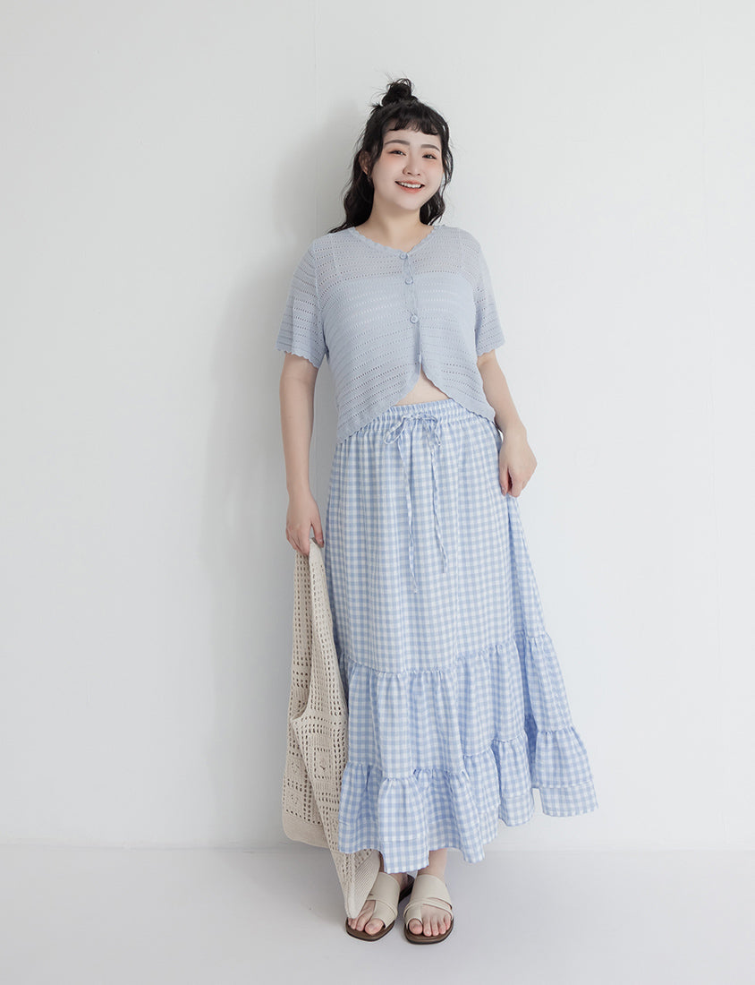Tiered Ruffle Gingham Plus Size Maxi Skirt