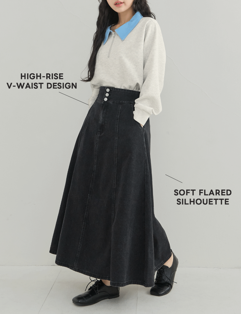 High Waist Flared Denim Plus Size Maxi Skirt