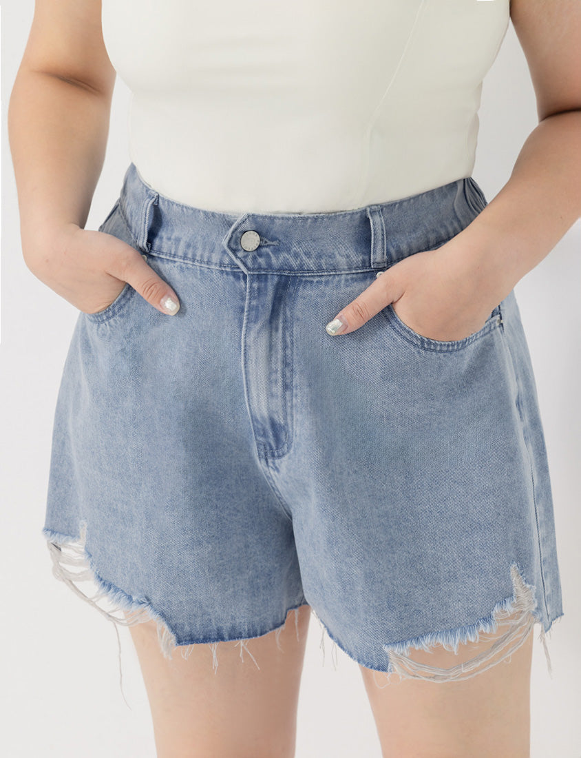 Wide Waistband Distressed Plus Size Denim Shorts