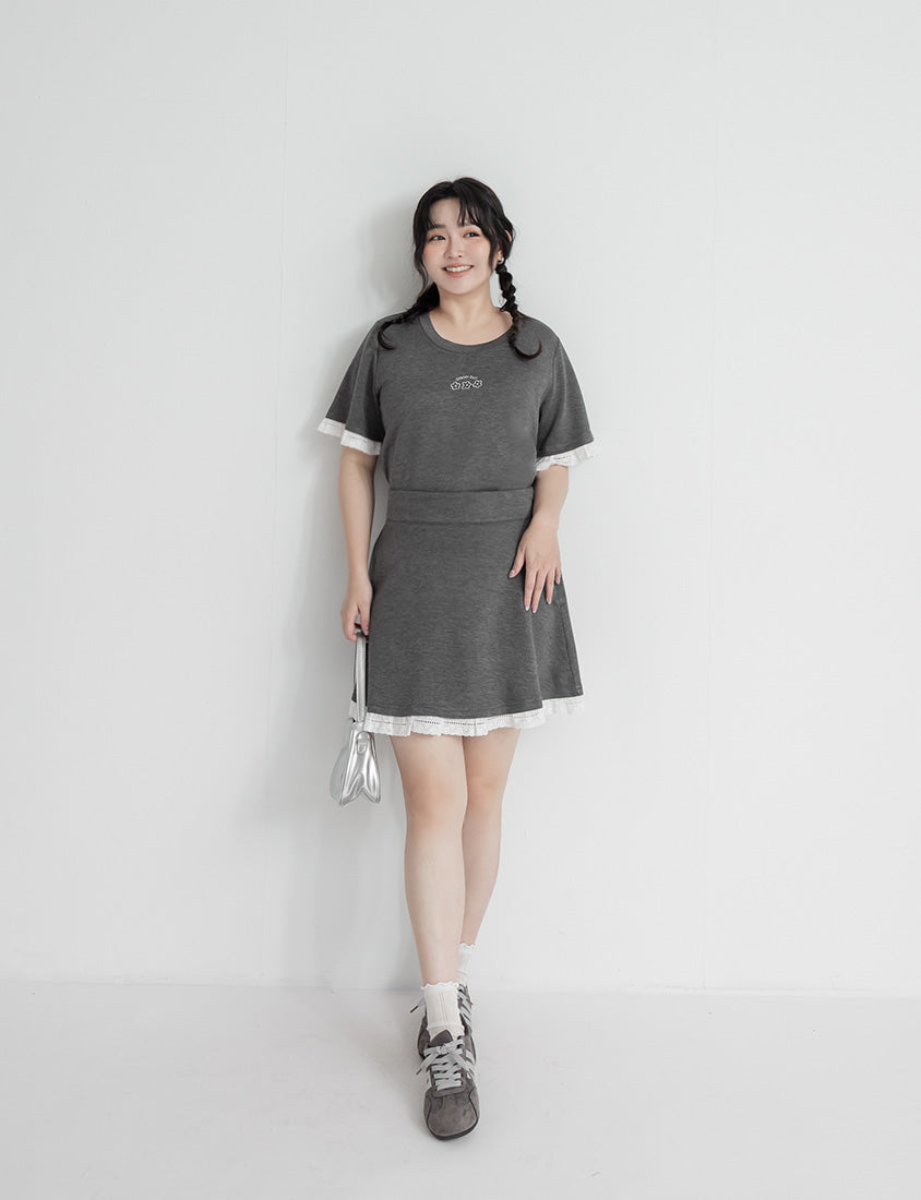 Lace Trim Cloud Cotton Plus Size Mini Skirt