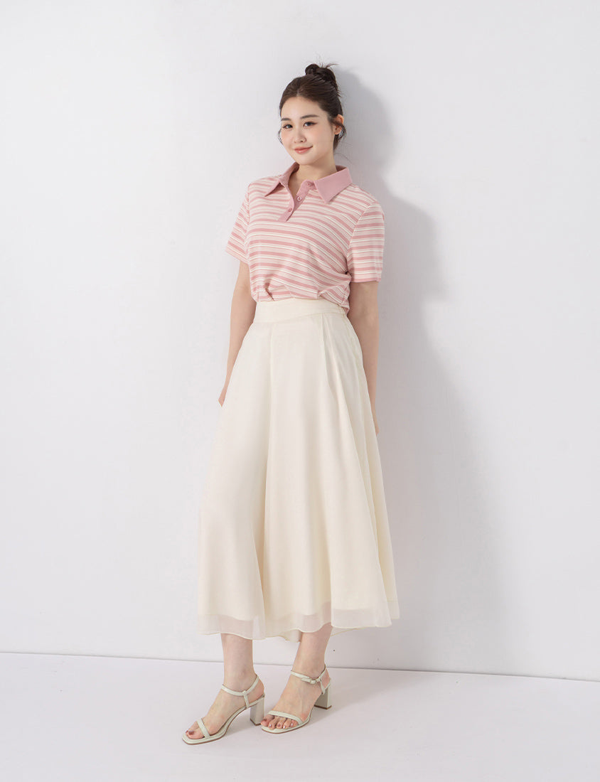 Youthful Contrast Stripe Polo Plus Size Top