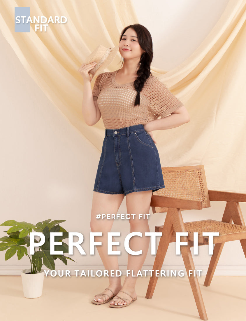 Standard Perfect Fit Slim Fit A-Line Plus Size Denim Shorts