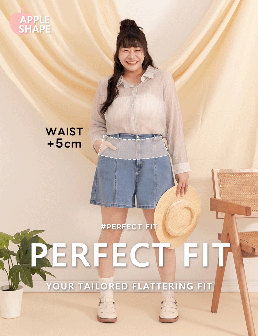 Apple-Shaped Friendly! Perfect Fit Slim Fit A-Line Plus Size Denim Shorts