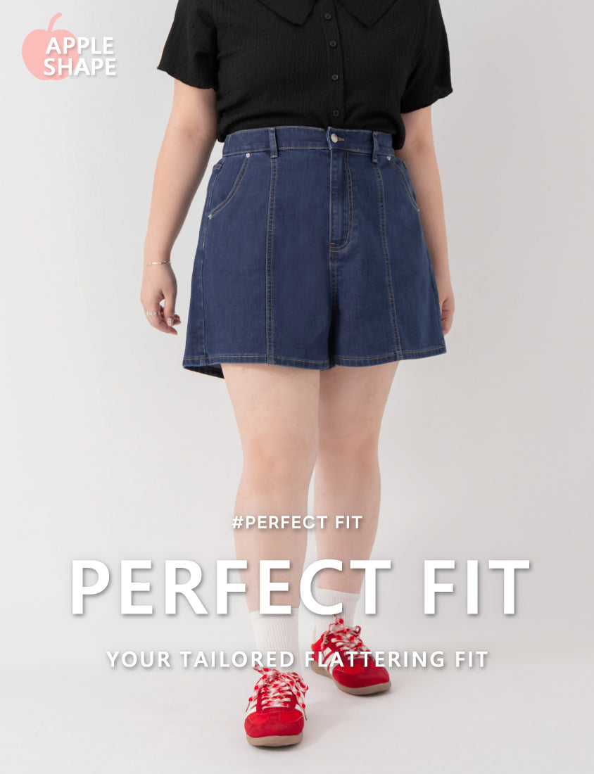 Apple-Shaped Friendly! Perfect Fit Slim Fit A-Line Plus Size Denim Shorts