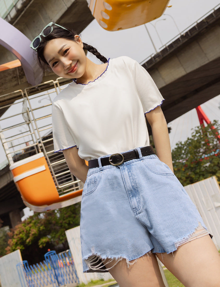 Wide Waistband Distressed Plus Size Denim Shorts