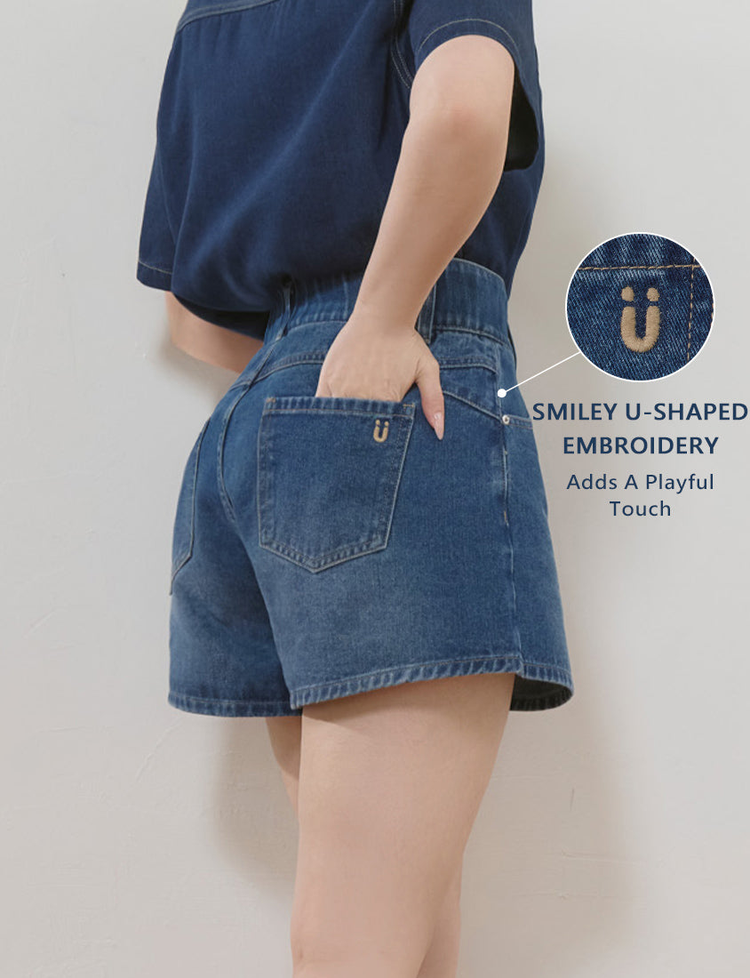High Waist Hip-Lifting Stitch Plus Size Denim Shorts