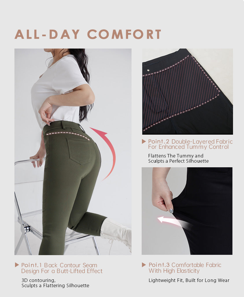 High Waist Tummy-Flattering Plus Size Slimming Pants (Three Buttons)