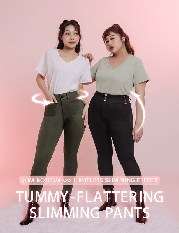 High Waist Tummy-Flattering Plus Size Slimming Pants (Three Buttons)