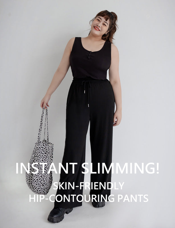 Hip-Contouring Comfy Ribbed Slimming Plus Size Wide Leg Pants