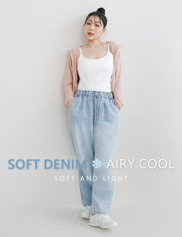 Lyocell Silky Denim Elastic Waist-Tie Plus Size Harem Jeans