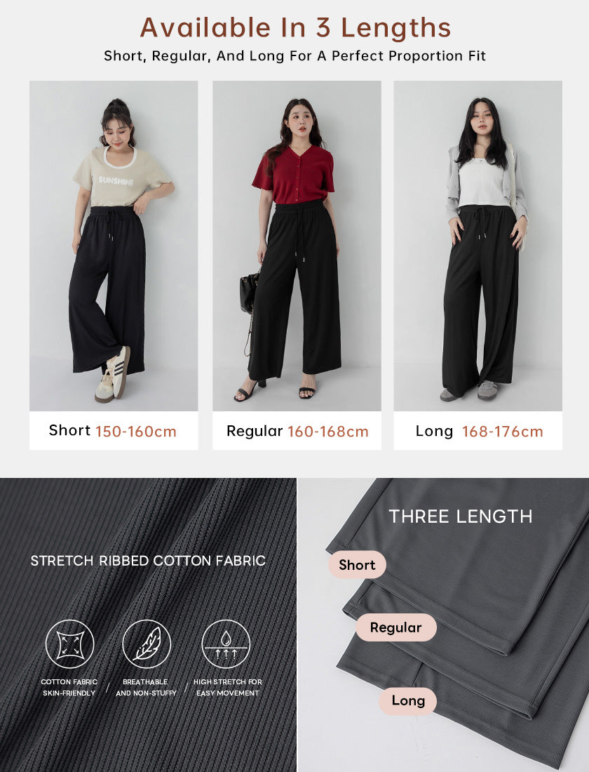 Hip-Contouring Slim Plus Size Wide Leg Pants (Short)