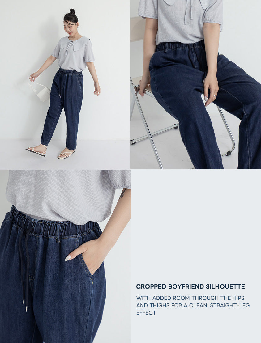 Cooling Tencel Silky Denim Drawstring Plus Size Boyfriend Jeans