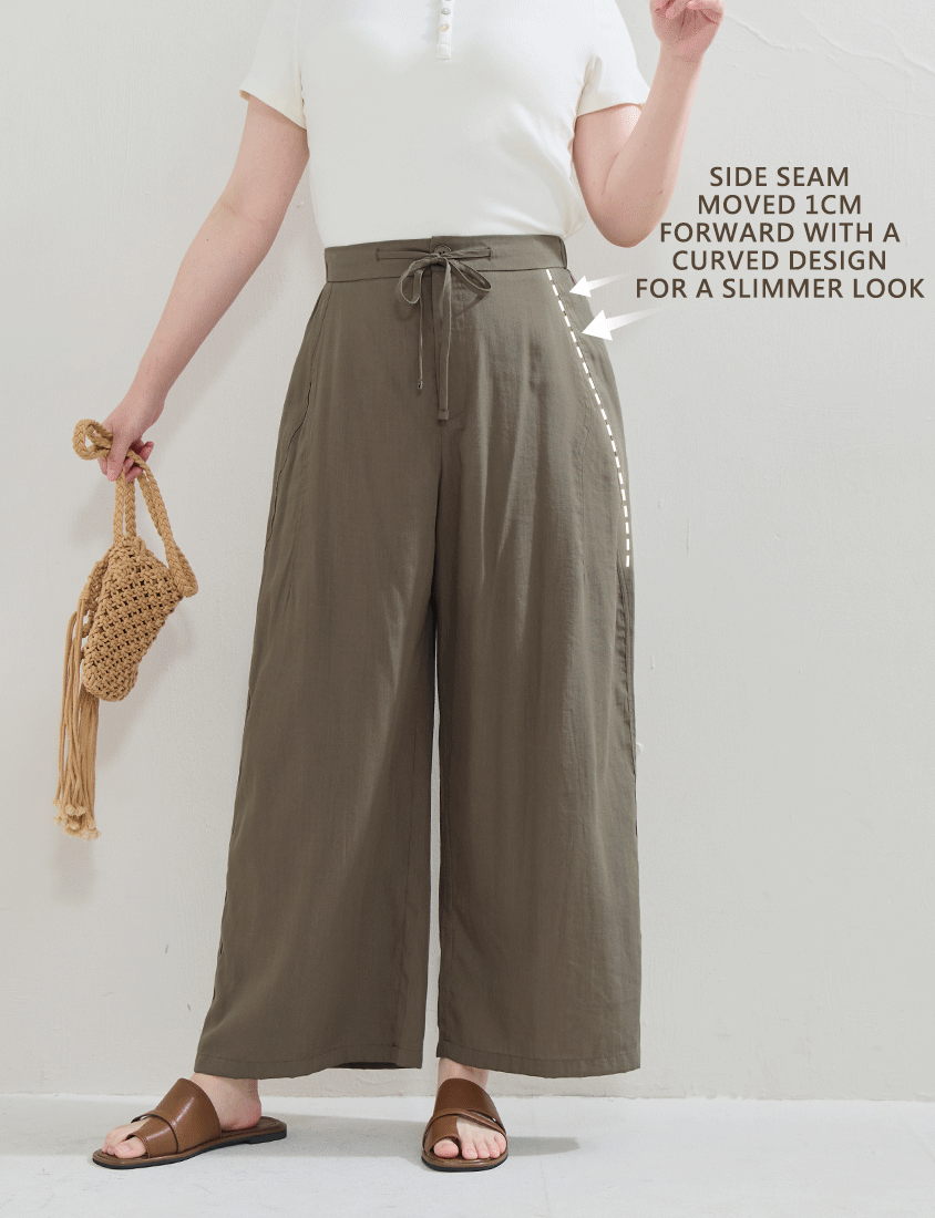 Lightweight Linen-Blend Plus Size Drawstring Pants