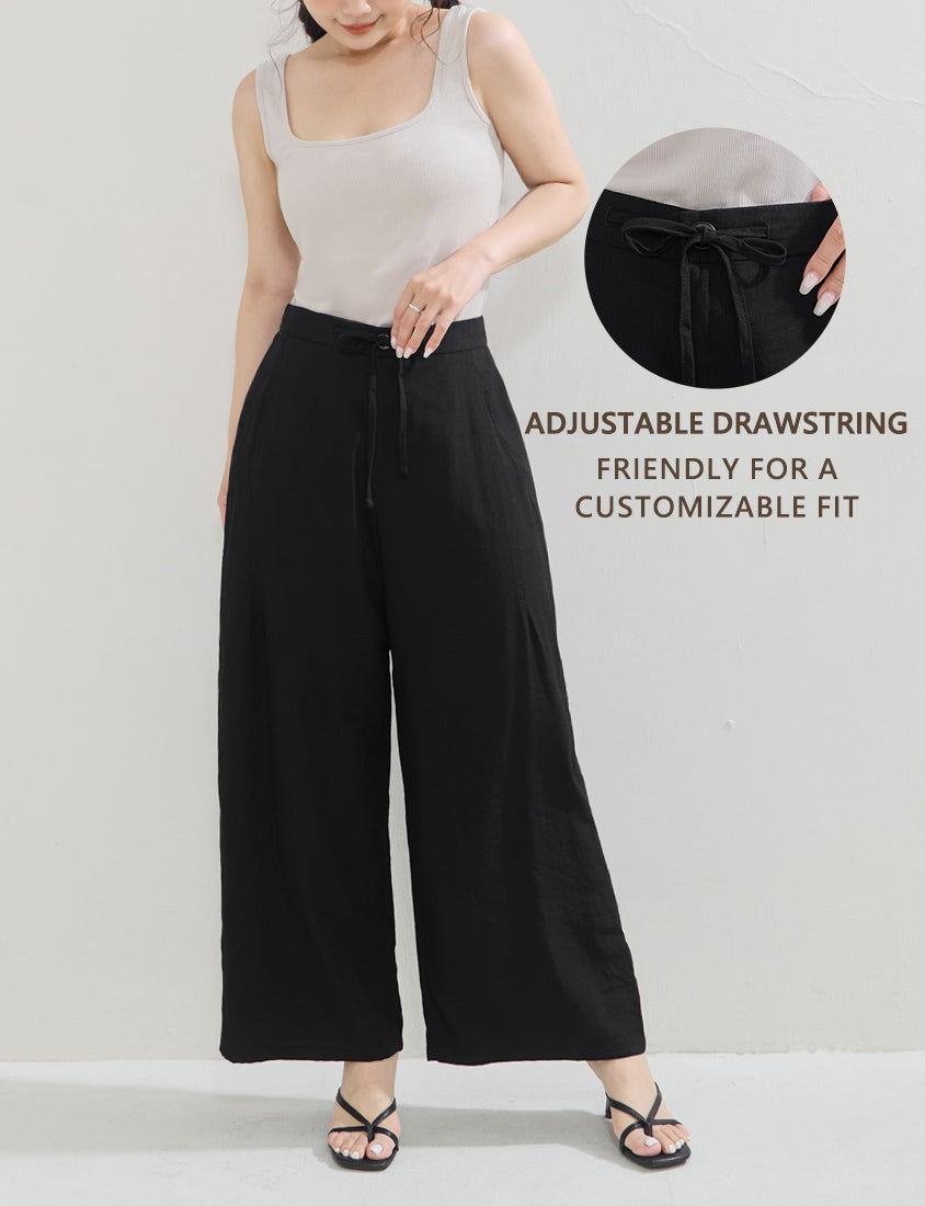 Lightweight Linen-Blend Plus Size Drawstring Pants