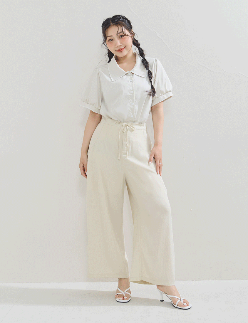 Lightweight Linen-Blend Plus Size Drawstring Pants