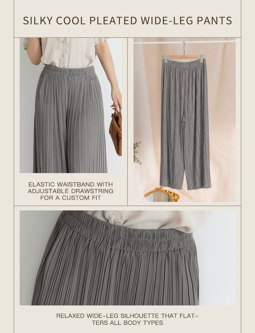 Silky Cool Fine Pleated Plus Size Wide-Leg Pants